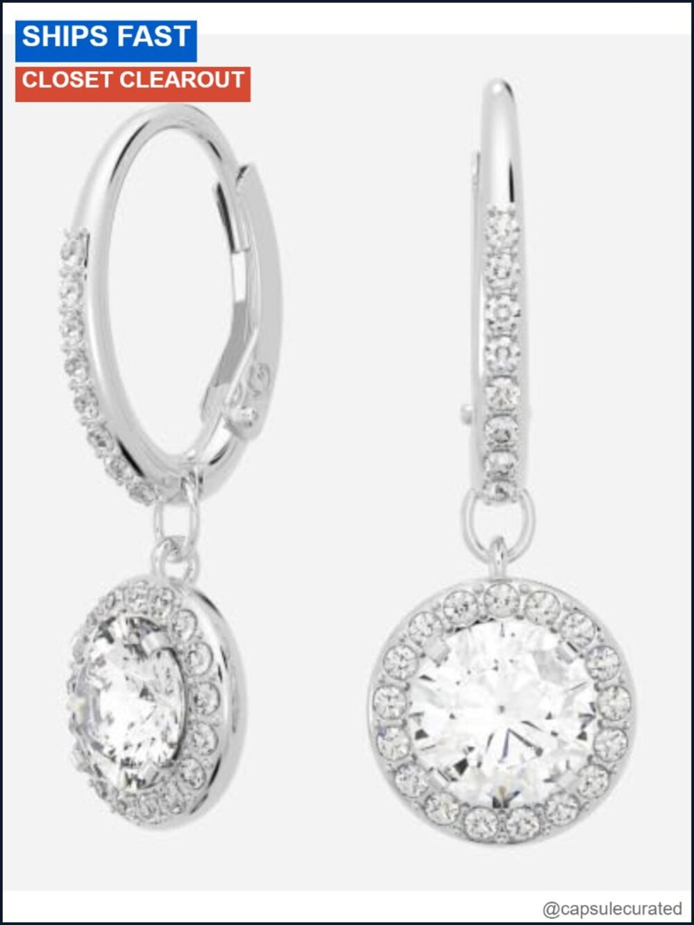 Swarovski Una Angelic Crystal Drop Earrings Rhodium Plated Hinge